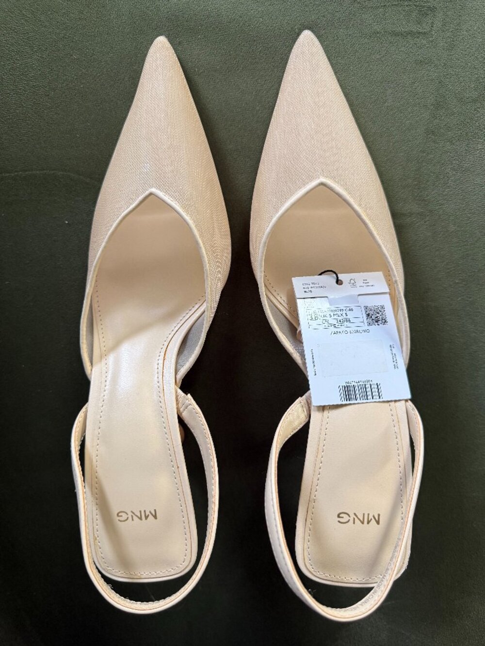 MNG Pointed-Toe Heels – Size 38 (US 7.5 / UK 5) Cream slingback